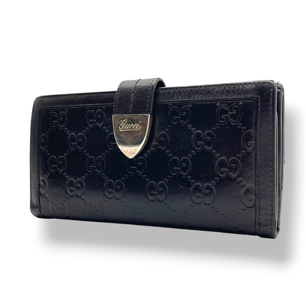 GUCCI Long Wallet, Guccissima Leather, Dark Brown, Double Snap Closure, Flap,...